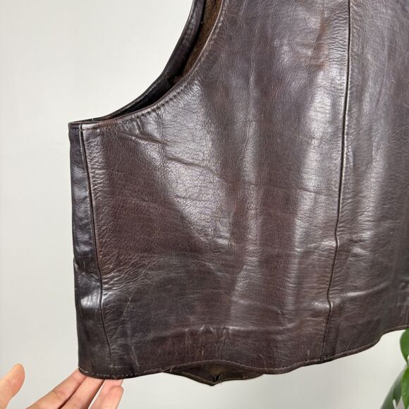 Vintage 60s 70s Handmade Artisan Leather Vest | Deep V Narrow Shoulder Cut - Picture 5 of 15